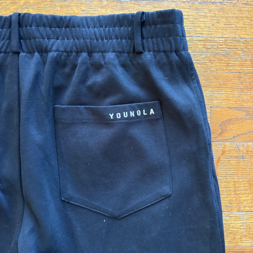 YoungLA Mens Black‎ Pleated Tapered Dress Pants Size 34L Elastic Waist Trousers